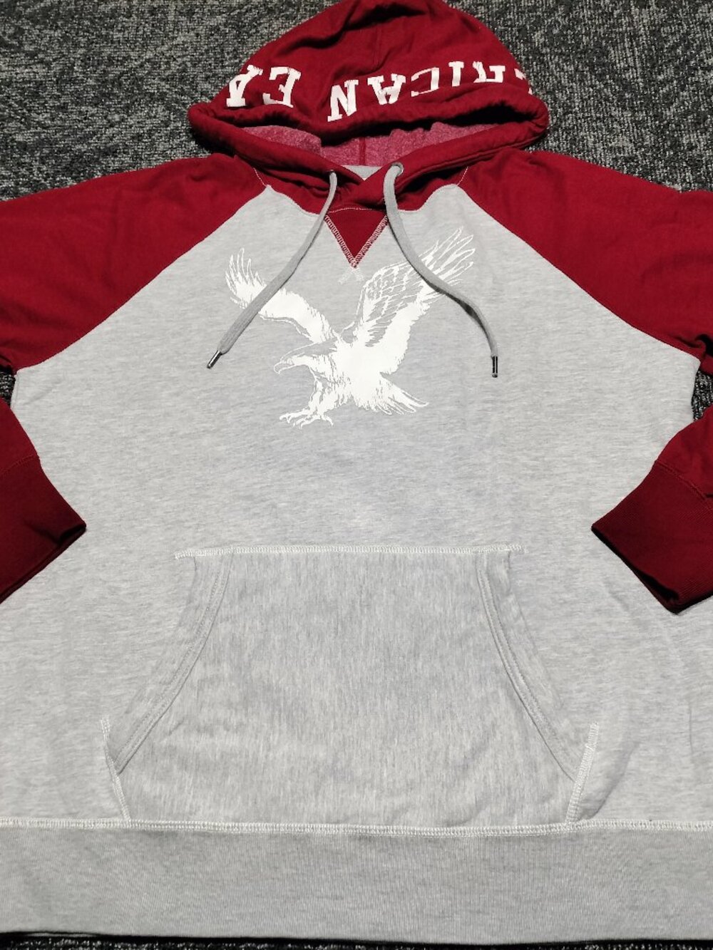 American Eagle Hoodie Men's Large Gray Maroon Graphic Logo Sweatshirt Y2K NWOT